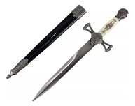 Adaga Medieval Templária Decorativa com Bainha - 35cm, Acabamento em Prata Envelhecida - imagem 2