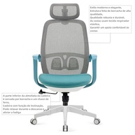 Cadeira de Escritório Ergonômica com Suporte Lombar e Cabeça Ajustável - Design Azul Moderno - imagem 4
