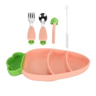 Conjunto de Alimentação Silicone para Bebê Ainoli - Garfo, Colher, Escova e Prato em Forma de Cenoura - imagem 2
