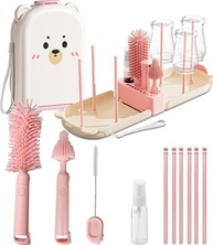 Kit de Limpeza de Mamadeira Rosa 6 em 1 - Escova Portátil com Prateleira de Secagem e Estojo para Viagem - imagem 2