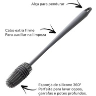 Kit 2 Escovas de Silicone com Cabo Longo 33cm - Limpeza Profunda para Garrafas, Mamadeiras e Copos - imagem 5