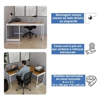 Mesa em L Estilo Industrial Nogal com Pés Brancos - Escrivaninha de Canto para Escritório e Estudo - imagem 5