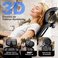 Cadeira Ergonômica de Escritório com Apoio para Pés | Encosto Ajustável 145°, Braços e Cabeça 3D, Suporte Lombar, Até 150kg - imagem 4
