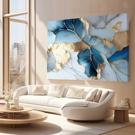 Quadros Decorativos 130x90cm - Estilo Abstrato Azul Mármore para Sala, Quarto e Escritório - imagem 1