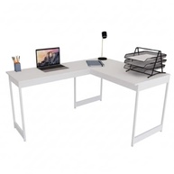 Mesa em L Estilo Industrial Branco com Pés Brancos - Escrivaninha de Canto para Escritório e Estudo - imagem 2