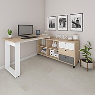 Escrivaninha Industrial L com 3 Gavetas e 4 Nichos – Home Office Perfeita - imagem 1
