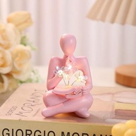 Luz Noturna Escultura Pensadora Rosa - Decoração Estética com Flor de Cerejeira - imagem 3