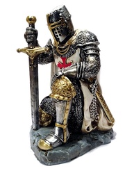 Cavaleiro Medieval Templário Ajoelhado 00067 - Escultura Prateada para Decoração e Coleção - imagem 1