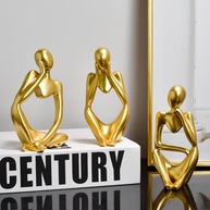 Escultura de Pensador em Resina Dourada - Estátua Moderna para Escritório e Decoração de Mesa - imagem 3