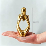 Trio Pensadores Arte Abstrata Dourado – 3 Esculturas Decorativas em Gesso 12 cm, Pintadas à Mão com Alma Metálica - imagem 4