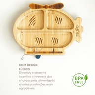 Kit Prato de Bambu Helicóptero com Talheres em Bambu e Silicone Azul Escuro - Pippo - imagem 4