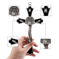 Cruz de Parede de São Bento com Crucifixo - 20cm - Decoração Espiritual Esmaltada em Preto - imagem 5