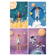 Placas Decorativas Astronauta no Espaço 20x30cm - Kit com 4 Unidades para Decoração Infantil Moderna - imagem 2