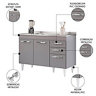 Balcão de Cozinha 120cm: Pia Inox + Muito Espaço! - imagem 2