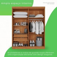Guarda-Roupa Casal 4 Portas 2 Gavetas França Cinamomo/Off-White - Design Moderno e Espaçoso - imagem 5