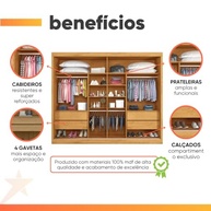Guarda-Roupas Casal 2 Portas de Correr com Espelho e 4 Gavetas - Flex 100% MDF Madeirado/Off White Áustria - imagem 5