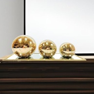 Kit Trio Bolas de Vidro Craquelado Dourado com Bandeja Espelho - Decoração Elegante e Moderna - imagem 2