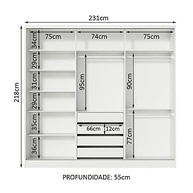 Guarda-Roupa Casal 100% MDF com Espelho Royale 3 Portas de Correr Madesa - imagem 5