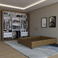 Guarda-Roupa de Casal Carol com Cama: 3 Portas, 4 Gavetas e Espelho - imagem 2