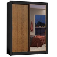 Guarda-Roupa Solteiro Dallas 2 Portas de Correr com Espelho e 2 Gavetas - Design Moderno Preto/Rustic - imagem 4