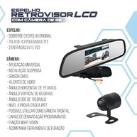 Kit Espelho Retrovisor M7 com Câmera de Ré Borboleta JR8 - Visão Completa e Segurança - imagem 4