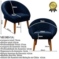 Kit 2 Poltronas Cadeira Decorativa para Sala de Espera | Estilo Elegante com Pés Palito Azul - imagem 3