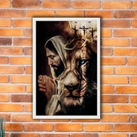 Quadro Decorativo 60x40 Jesus Orando Leão com Coroa de Espinhos - Moldura Preta em Madeira Premium - imagem 4