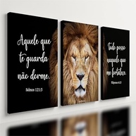 Kit 3 Quadros Decorativos Leão de Judá Cristão Gospel 60x30cm - Inspiração Espiritual para Sua Casa - imagem 2