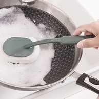 Escova de Limpeza com Cabeça de Esponja e Cabo Longo - Ideal para Banheiro, Banheira e Cantos Difíceis (Cinza/Verde) - imagem 3