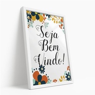 Quadro Decorativo Seja Bem-Vindo com Moldura - Estampa Floral Colorida Acolhedora para Entrada - imagem 2