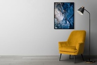 Quadro Decorativo 90x60cm com Moldura de Madeira - Estampa Mármore Azul Escuro para Sala, Quarto e Escritório - imagem 2