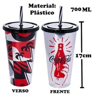 Kit com 3 Copos Coca-Cola 700ml Estampado com Tampa e Canudo - Original - imagem 4