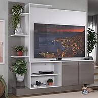 Estante com Painel TV 55” e 2 Portas Denver – Branco/Lacca Fumê - imagem 1