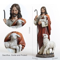 Estátua Católica do Bom Pastor - 30cm - Escultura Renascentista Pintada à Mão - Decoração e Presente Religioso - imagem 4