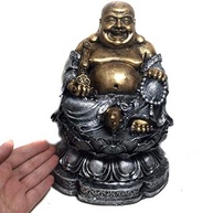 Estátua de Buda Chinês Sorridente da Riqueza com Flor de Lótus 24cm - Prosperidade e Harmonia - imagem 5