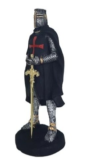 Cavaleiro Medieval Ordem dos Templários 23cm - Estátua em Resina Preta Colecionável - imagem 3