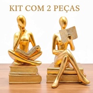 Kit 2 Estátuas Pensadoras Estudantes Douradas - Decoração Sofisticada para Casa e Escritório - imagem 4