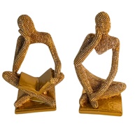 Conjunto de 2 Estátuas Decorativas Douradas - Silhuetas Artísticas em Leitura e Contemplação - imagem 1