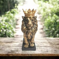 Estatueta Leão com Coroa Dourada - Resina Premium com Base Preta - imagem 1