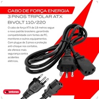 Cabo de Força Tripolar Universal Bivolt para CPU, Monitor, Impressora e Mais | Conexão Segura e Estável - imagem 3