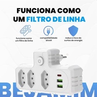 Extensão Elétrica 3 Tomadas + 2 USB + 1 Tipo-C: Carregue Tudo com Segurança e Estilo! - imagem 4
