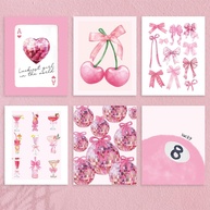 6 Pôsteres de Arte de Parede com Laço Rosa - Estilo Preppy Moderno para Decoração Feminina - imagem 1