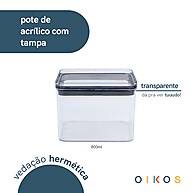 Pote Acrílico 800ml Oikos: Organize com Estilo! - imagem 2