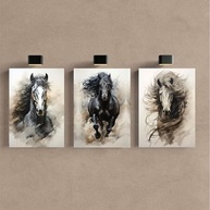Kit 3 Quadros Decorativos de Cavalo Branco - Estilo Equino Moderno 40x28cm - imagem 5