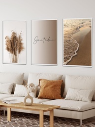 Kit 3 Quadros Gratidão Praia Palha Marrom 60x40cm - Decore com Estilo e Positividade - imagem 1