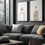 Kit 2 Quadros Decorativos Abstrato Geométrico Dourado Mármore Bege - Estilo Minimalista Moderno com Moldura - imagem 4