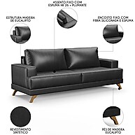 Sofá 3 Lugares 180cm Preto com Pés Curvos – Conforto e Estilo - imagem 2