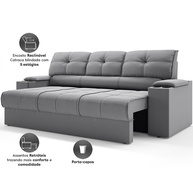Sofá com Porta Copos Retrátil Tom 2,05m Velosuede - Conforto e Estilo - imagem 2