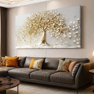 Quadro Decorativo Arvore da Vida Gold 130x70cm - Estilo Abstrato Dourado para Sala, Quarto e Escritório - imagem 1