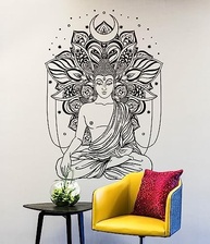 Adesivo de Parede Buda Meditação Yoga Flor de Lótus 57x81cm - Estilo Budista para Paz Interior - imagem 2